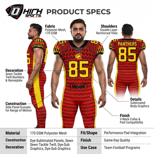Dhirk Sports - Jersey de Fútbol Americano Personalizado Sublimado con Diseño de Pantera Roja, Uniforme de Equipo Geométrico de Alta Calidad para Hombre, Nombre del Equipo - Product Image 5