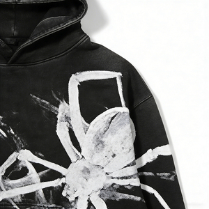 Sudadera con capucha de moda con diseño de araña, estilo oversize, streetwear, lavado ácido, Y2K, de algodón grueso, casual, unisex, sublimada, al por mayor - Product Image 6