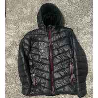 Veste matelassée à capuche bleu marine pour homme, logo en lettres, fermeture éclair, séchage rapide, coupe-vent, rembourrage en polyester, vêtements décontractés d'hiver
