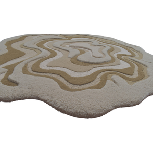 Tapis moderne en laine tuftée à la main, épais et rembourré, motif abstrait, design carte topographique beige et marron neutre, tapis 3D doux - Product Image 4