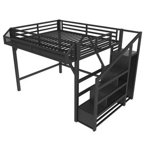 Letto a soppalco interamente in metallo con luci LED e porte USB, armadio integrato silenzioso e scale contenitive per dormitorio - Product Image 6