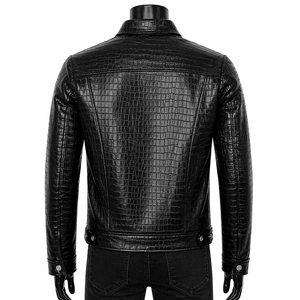 Veste de motard en cuir véritable gaufré noir pour homme, imperméable, respirante et coupe-vent - Product Image 4