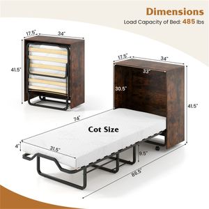 Letto a scomparsa a parete marrone rustico 219,71x86,36x105,41 cm, capacità 485 libbre, materasso da 4 pollici - Product Image 2