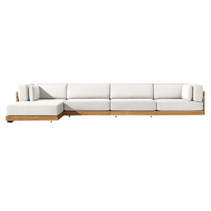 Hot Sale Hotel Emma Minimalist White Modular <b>Outdoor</b> Sectional <b>Sofa</b> Solid Mahogany Wood Base Low Profile Lounge Couch - Product Image 5
