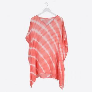 Vestido Kaftán Mini de Playa Bohemio Ecológico de Viscosa Tie-Dye, Cuello en V, Transpirable, Asimétrico - Product Image 1