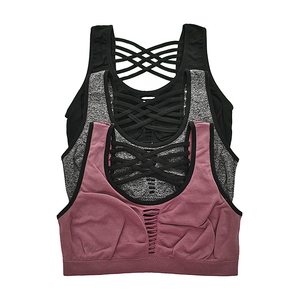 IMPROVEMENTS SPORTS Soutien-gorge de sport pour femme à maintien élevé, dos nageur croisé, rose, noir, gris, en Spandex sans couture, pour la gym - Product Image 1