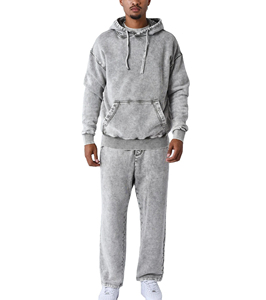 Custom Applique Patch Winter Season Use Tracksuits Acid Wash <b>Flared</b> Sweatsuit Hoodie and Sweatpants Set for <b>Men's</b> Wear - Product Image 1