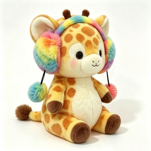 customized Pastel rainbow <b>earmuffs</b> plush giraffe,Blush cheeks giraffe plush,Round-faced giraffe stuffed toy,<b>White</b> belly giraffe - Product Image 2