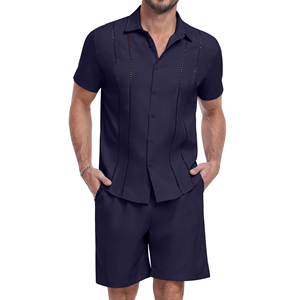 Men's <b>Short</b> <b>Sleeve</b> <b>Button</b> <b>up</b> <b>Shirt</b> And <b>Shorts</b> Set Solid Color Casual Summer Outfit Turn Down Collar Polyester Satin Fabric - Product Image 4