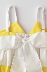 Robe longue d'été Double couleur à rayures jaunes et blanches, superbe, couleur Double, avec grand nœud papillon blanc dans le dos, bretelles d'épaule réglables - Product Image 4