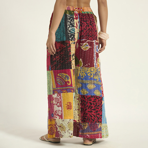 Bohemian Patchwork Cotton Harem Kantha <b>Pants</b> Full Length Mid Waist Regular Fit Women's Winter Trousers <b>Wide</b> <b>Leg</b> Dye - Product Image 2