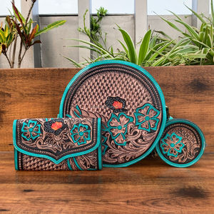 Monedero cruzado de cantimplora turquesa de cuero occidental genuino, billetera hecha a mano y estuche de monedas hecho a mano con juegos de llaveros para mujer - Product Image 6