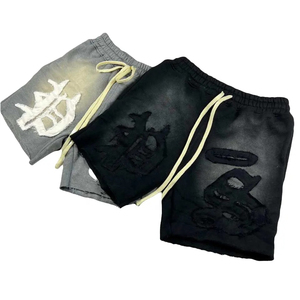 Shorts mi-longs sportifs vintage pour hommes 100 % coton, séchage rapide, respirants, motif uni, impression en relief, poche à cordon, design élégant - Product Image 2