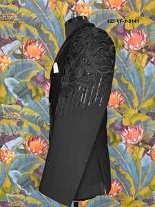 Blazer Noir de Soirée de Luxe Haute Couture TR Lachka avec Pétales Symétriques et Broderie 3D Perlée - Product Image 6