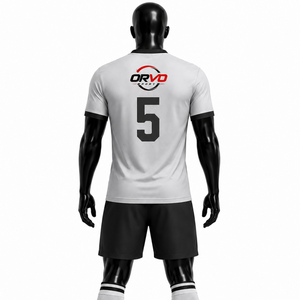 Ensemble de maillot de football pour homme ORVO Sports, gris et noir, col en V, manches courtes, uniforme numéro 5, polyester avec logo et design personnalisés - Product Image 3