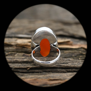 Bague en argent sterling 925 faite à la main avec pierre de cornaline ovale sertie en clos, classique, unisexe, pour Noël/Saint-Valentin - Product Image 3