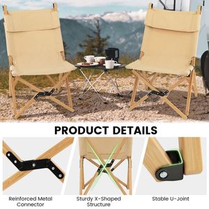 Sedia da Campeggio Pieghevole in Bambù Regolabile con Schienale a 2 Livelli per Avventure all'Aperto - Product Image 2