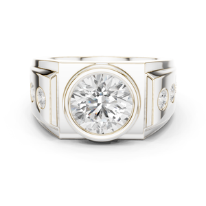 Bague impériale classique pour homme en or blanc 10K avec diamant brillant de laboratoire, plaqué or rose, style prestige, grappe carrée en forme de couronne - Product Image 5