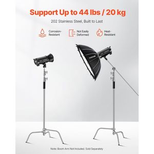 Stativo C in Acciaio Inossidabile Resistente per Fotografia, Altezza Massima 330 cm, Regolabile 1,46-2,99 m, Capacità 20 kg - Product Image 4