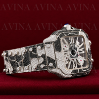 Reloj de Lujo para Hombre, Automático, Esqueleto, de Acero Inoxidable con Cristales |   Reloj de Pulsera Mecánico Cuadrado con Diamantes Blancos y Negros, Cristal de 20 mm con Incrustaciones Completas