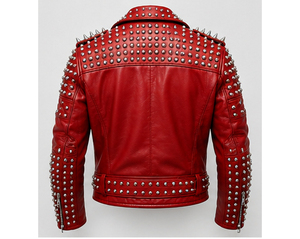 Blouson de motard en cuir rouge MAKTRA pour homme, style gothique punk, respirant et à séchage rapide, cadeau de mode rock pour l'automne - Product Image 2