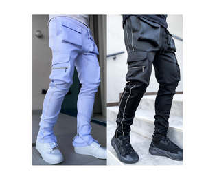 Pantalon de survêtement personnalisé en molleton bouclette, coupe oversize, haute qualité, évasé, ample, avec poches cargo - Product Image 5