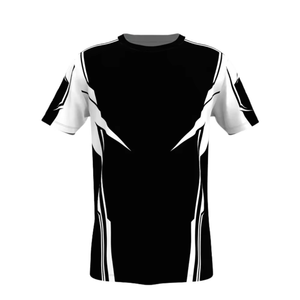 T-shirt à manches courtes pour homme, col rond, noir et blanc, motif géométrique, tricoté, séchage rapide, design sportif, coupe classique - Product Image 1
