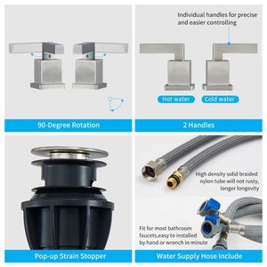 Modern 2-Handle Widespread Bathroom Faucet Brushed Nickel Waterfall Vanity Faucet with 3-Hole Sink Pop Style - Product Image 4