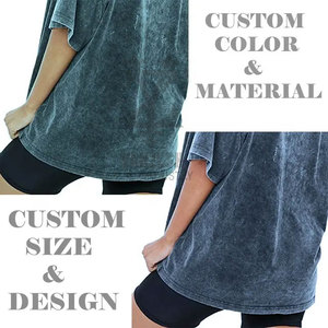 Camiseta de punto para mujer, lavado ácido, efecto desgastado, corte ajustado, algodón suave, manga corta, informal, transpirable, ecológica, para verano - Product Image 6