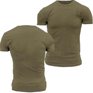 T-shirt décontracté pour homme, vert olive, coupe ajustée, manches courtes, col rond, tricot uni, longueur standard - Product Image 1