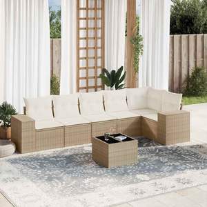Set Divano da Esterno in Polyrattan Beige a 7 Pezzi con Cuscini - Elegante Collezione di Mobili da Giardino - Product Image 1