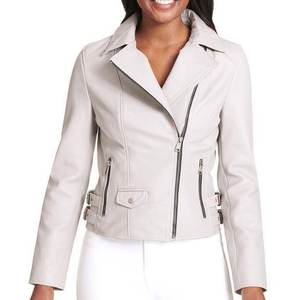 Chaquetas Blancas para Mujer con Logotipo Personalizado al por Mayor, Chaqueta Vintage de Invierno, Chaqueta de Cuero Elegante, Chaqueta Bomber Original, Ropa de Calle - Product Image 1