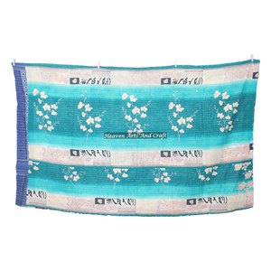 Indian Kantha Bed Cover, <b>Bedspread</b>, Floral Quilt, Bohemian Decor, Boho Home Indian Reversible Hand Stitched Heavy Throw Old Sari - Product Image 3