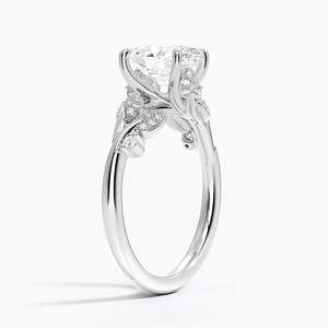 Anillo de Compromiso Hiddan Halo con Tres Diamantes de Corte Ovalado, Chapado en Oro de 14K, Plata 925, Unisex, Inspirado en la Naturaleza, con Moissanita - Product Image 6