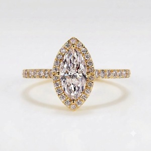 Bague de fiançailles en or jaune 18 carats avec halo de diamants de laboratoire certifiés IGI, taille marquise, 2,42 carats, clarté VS1, couleur E, bague de mariage - Product Image 3