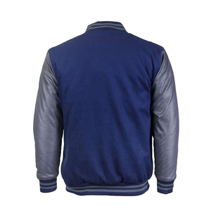 Chaqueta Varsity Azul Marino para Hombre, Mangas Grises de PU, Cuello Alto, Cierre de Botones, Estilo Casual para Otoño - Product Image 2