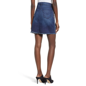 Medium Blue Seamed High Waist <b>Denim</b> Mini <b>Skirt</b> Cotton Stretch Structured Slim Fit Summer Casual Premium Jean <b>Skirts</b> - Product Image 2