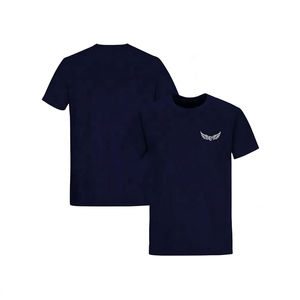 T-shirt à manches courtes bleu marine pour homme avec logo blanc imprimé sur le devant, col rond décontracté, coupe régulière, jersey de coton - Product Image 1