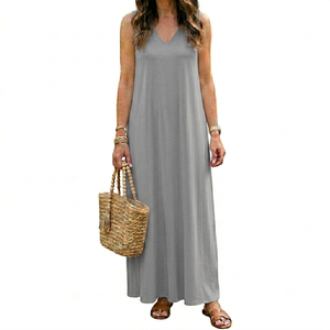 100% Linen Vintage <b>Summer</b> Sleeveless Dress for Women Heavy Lace V-Neck Loose <b>Long</b> Midi A-Line <b>Skirt</b> Plants Flowers Pattern - Product Image 6