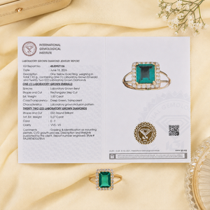 Bague de mariage élégante à double sangle en or jaune massif 14 carats avec émeraude de laboratoire et diamant de laboratoire certifiés IGI, bijoux de luxe pour femme - Product Image 6
