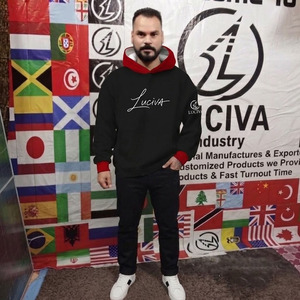 Signature Script Oversized Hoodie Black & Red Two-Tone Two-Layer Hood Streetwear Sweatshirt Oversized Heavyweight <b>Pullover</b> Hood - Product Image 1