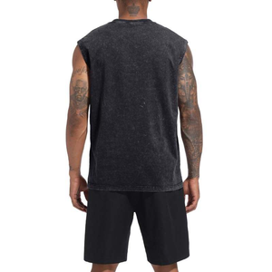 High quality <b>men</b> Customize summer tank top Acid Washed cotton & breathable Hot Style and Sleeveless gym <b>vest</b> for <b>men</b> - Product Image 2