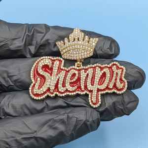 Colgante de letra personalizado de plata de ley 925 con engaste de corona, moissanita y esmalte, estilo Hip Hop, pasa el probador de diamantes - Product Image 1