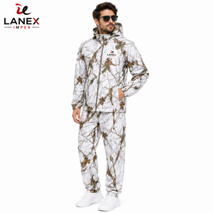 Real Tree Jungle Design <b>Men's</b> Waterproof White Camouflage Hooded Rain <b>Jacket</b> and Pants Set Outdoor Winter For Fishing Hiking use - Product Image 2