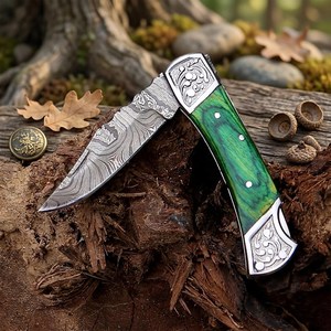 UA Supplies Industrial Grade Hand Forged Damascus Steel <b>Back</b> Lock Folding Knife Engraved Wood Handle <b>Drop</b> Point Hunting OEM - Product Image 5