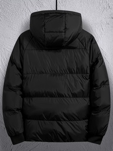 Men's Winter Sports Standard Jacket Fashionable Casual Stand Zipper Front Hooded Cotton Solid Color Cold Resistant Windproof - Product Image 2