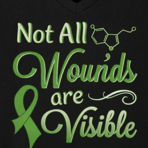 Camiseta Negra con Cuello en V para Hombre, Conciencia sobre la Salud Mental, No Todas las Heridas Son Visibles, Gráfico de Silicona Verde, Estampado de Serotonina - Product Image 6
