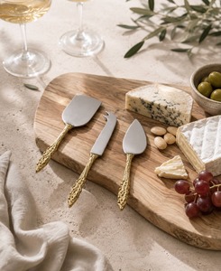Elegante Juego de Cuchillos para Queso con Mangos Dorados en Forma de Lazo, Hoja de Acero Inoxidable, Apto para Lavavajillas - Product Image 2