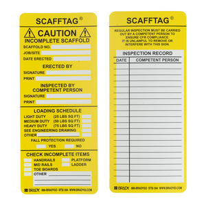 Étiquettes de sécurité pour échafaudages en plastique Brady SCAFFTAG pour l'état d'inspection - Product Image 1