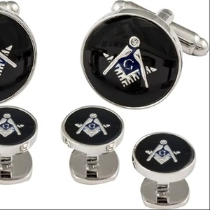 Boutons de manchette maçonniques pour hommes, argent et noir, avec boîte de présentation, accessoires de chemise - Product Image 1